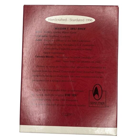 Commander William Riker Star Trek Next Gen Hallmark Ornament - Picture 2 of 3